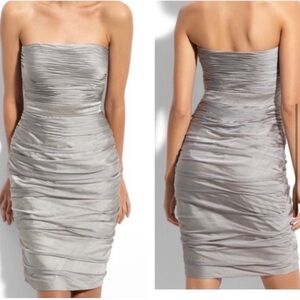 Anthropologie Monique Lhuillier Silver Strapless Formal Mini Dress